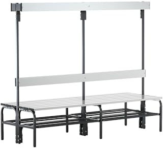 Certeo Sypro | Umkleidebank mit Aluminiumleisten | HxT 1650 x 725 mm | doppelseitig | Länge 1500 mm | 12 Haken | anthrazit