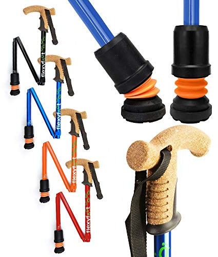 Flexyfoot Ltd Shock Absorbing Cork Handle Folding Walking Stick – Choice of Colours Available Here – Improved Comfort, Improved Grip, Improved Safety – Colour: Blue, Cork Handle (825-975mm), Q13490