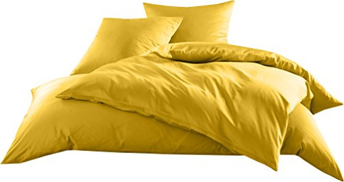 Bettwaesche-mit-Stil Mako-Satin Baumwollsatin Bettwäsche Uni einfarbig zum Kombinieren (Bettbezug 200 cm x 220 cm, Gelb)