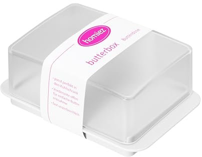 homeXpert Butterdose, Butterbox aus Kunststoff für 250g Butter - mit transparentem Deckel in Weiß, Butterbehälter zum servieren, Spülmaschinenfest, passend für Kühlschranktüre