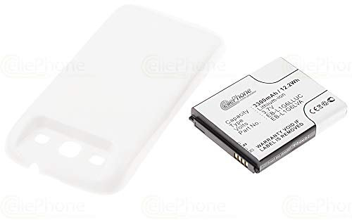 cellePhone Akku Li-Ion kompatibel mit Samsung Galaxy S3 (GT-I9300) - weiß (Ersatz für EB-K1G6UWUGSTD) - 3300 mAh (Fat)