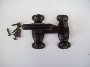 Ironmongery World Wrought Iron Black Antique Heavy Duty Cupboard Cabinet Door Catch Latch