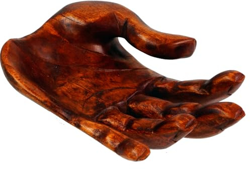 GURU SHOP Obstschale aus Holz, Geschnitzte Obstschale, Holzschale, Holzteller - M4 Hand, 10x32x22 cm
