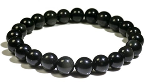 La Bolite a Cailloux Bracelet obsidienne oeil céleste (boules 8mm), 18 cm, Pierre de lave, 18 cm, Pierre de lave