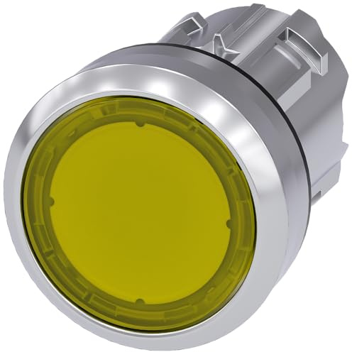Siemens 3SU1051-0AB30-0AA0 Illuminated PUSHBUTTON, 22MM, Round, Metal, Shiny, Yellow, Flat Button, MOMENTARY Contact Type, White