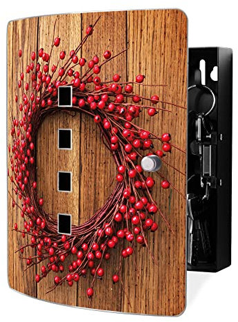 banjado Design Schlüsselkasten aus Edelstahl für 10 Schlüssel/Schlüsselschrank zur Schlüssel Aufbewahrung 24 x 21,5 x 7cm groß mit praktischem Magnetverschluss/Motiv Weihnachtskranz