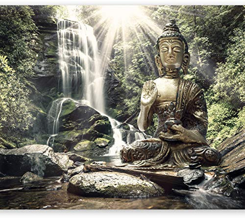 Fototapete murando 350x256 cm Vlies Tapeten Wandtapete XXL Moderne Wanddeko Design Wand Dekoration Wohnzimmer Schlafzimmer Büro Flur Natur Buddha Wald Wasserfall Asia h-C-0033-a-c