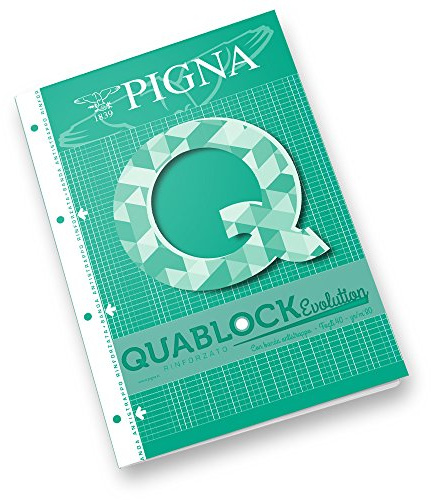 Pigna Blocco Collato QUABLOCK EVOLUTION f.to A4, Carta 80 gr., 4 Fori con banda rinforzata,interno 4M, quadretti 4 mm., Ideali per Scuola e Ufficio, Ricarica per Quaderni ad Anelli, 40 Fogli, 5 pezzi