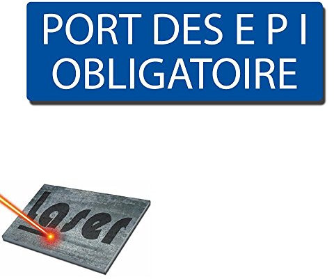 Plaque gravée autocollante 30x10cm Port des EPI obligatoire fond bleu