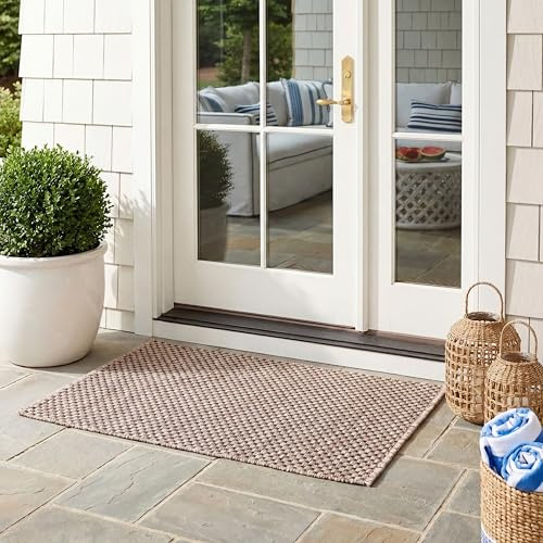 SAFAVIEH Washable Rug Outdoor Courtyard Collection - 2' x 3'7, Natural & Black, Non-Shedding & Easy Cleaning, Ideal for Patio, Front Door, Entryway, Doormat (CY8521-37312)