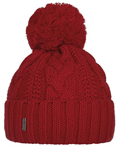 McBURN Giant Bommelmütze Damen - Made in Italy Wintermütze Bommelmützen Strickmütze mit Umschlag, Futter, Futter Winter Herbst-Winter - One Size rot