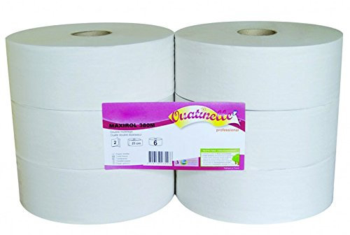 Papier toilette blanc MAXIROL 2x16g/m² - carton de 6 rouleaux - 2 plis - 1400 formats - 9.2x25cm - I367LMR- Certifié France Medical Industrie