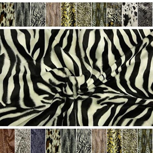 Fabrics-City schwarz/weiß Zebra Tierfell Stoff Fellimitat Kurzflor Velboa Tiermotiv Tiermuster Kunstfell Kunstpelz Karneval Fasching Tierdesign zum Nähen Kleben Tieraccessoires Kinder Basteln, 3117