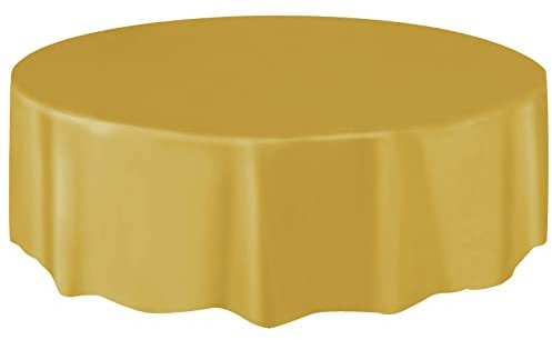 Unique Party Supplies 50035 Runde Kunststoff-Tischdecke - 2,13 m - Gold