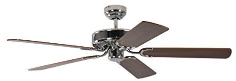Pepeo Deckenventilator ohne Beleuchtung Potkuri, Gehäuse Stahl, Wendeflügel Walnuss oder Walnuss mit Rattaneinlage, 132 cm, für Räume bis zu 25m²