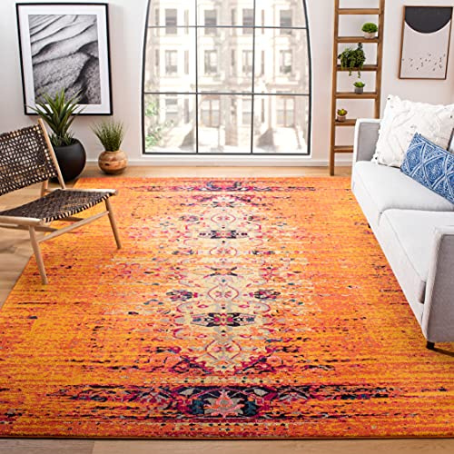 SAFAVIEH Monaco Collection Area Rug - 8' x 11', Orange & Multi, Modern Boho Abstract Distressed Design, Non-Shedding & Easy Care, Ideal for High Traffic Areas in Living Room, Bedroom (MNC209H)