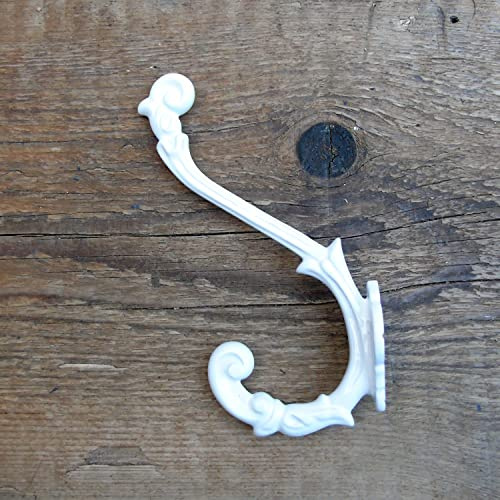 Brise de mer Shabby Chic Metal Wall Coat Rack Hooks - (Shabby Chic White Cast Iron Hook)