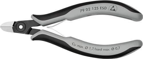 KNIPEX Präzisions-Elektronik-Seitenschneider ESD mit Mehrkomponenten-Hüllen brüniert 125 mm, 79 02 125 ESD