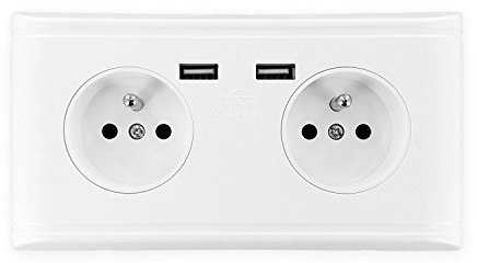 Kit de Double Prise Murale précâblée + Terre et Double Chargeur USB 2.1A - Prises Françaises Type E