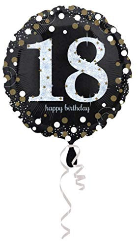 Amscan 3323901 - Standard Folienballon Happy Birthday 18, Durchmesser circa 43 cm, Heliumballon, Geburtstag