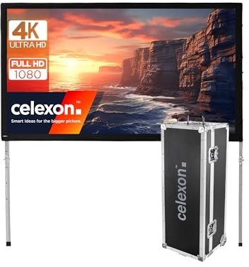 celexon Mobil Expert Frontprojektion Falt-Rahmen-Leinwand 140 | 305x172 cm 16:9 | transportable 4K, Full-HD Projektionsfläche mit Standgerüst für Ihren Outdoor- & Heimkino-Beamer | inkl. Roll-Koffer