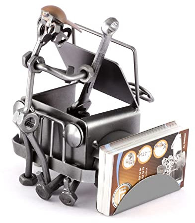 Steelman24 I Schraubenmännchen Automechaniker mit Visitenkartenhalter I Made in Germany I Handarbeit I Geschenkidee I Stahlfigur I Metallfigur I Metallmännchen