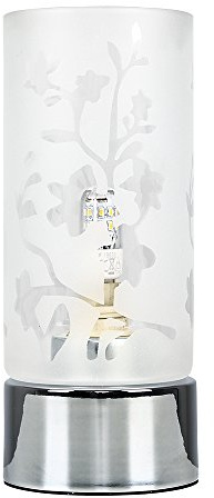 MiniSun Modern Floral Design Glass & Polished Chrome Touch Bedside Table Lamp