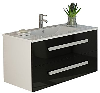 Jet-line® | Lavabo | Rapperswil en Noir | Meuble de Salle de Bain | Set Toilette | WC | Ensemble Meuble-lavabo | évier | Vasque | Lave-Mains | Armoire de Salle de Bain | Lavabo 90 cm