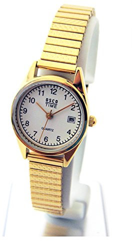 OSCO Klassik Damen Armbanduhr Edelstahl-Flexband Datum 'Gold' 03725009