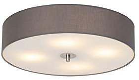 Qazqa - Modern Country Deckenleuchte I Deckenlampe I Lampe I Leuchte grau 50 cm - Drum mit SchirmI 4-flammig I Wohnzimmer I Schlafzimmer - Textil Rund - LED geeignet E27