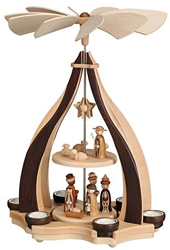 Rudolphs Schatzkiste Tischpyramide Christi Geburt Natur mit Teelichter HxLxB 47,5x34x34cm NEU Pyramide Minipyramide Holzpyramide Seiffen Erzgebirge Weihnachten Wärmespiel Lichter Figur Holz Flügel