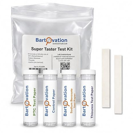 Bartovation Super Taster Test Genetics Lab Kit with Instructions, Phenylthiourea (PTC), Sodium Benzoate [Each Vial Includes 100 Paper Strips]