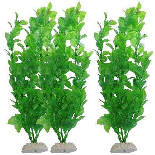 Ouneed® 3PC Plastique Plante Artificielle pour Aquarium Base éramique 27cm
