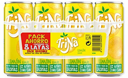 Trina Bebida Sin Gas de Limón, Refresco Bajo en Calorías - Lata, Pack 8x33cl