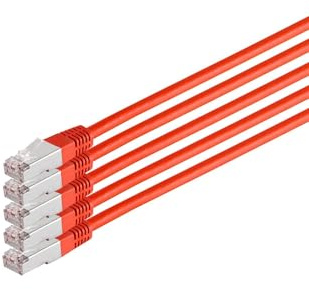 Kabelbude.eu Patchkabel Netzwerkkabel Ethernet LAN Kabel Cat 6 S/FTP PIMF Halogenfrei 250 MHz Rot 1m 5er Pack