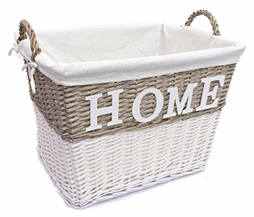 Shabby Chic White Wicker Storage Home Log Hamper Laundry Basket With Handles[XLarge 61x46x49cm] (XLarge 61x46x49cm)