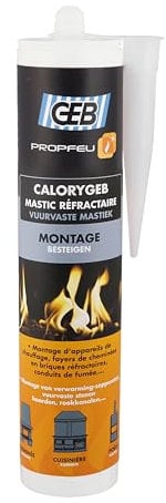 GEB Mastic réfractaire CALORYGEB spécial montage et réparation de boisseaux, conduits de fumée et foyers de cheminée, résistant jusqu’à 1300°C, Cartouche 310g