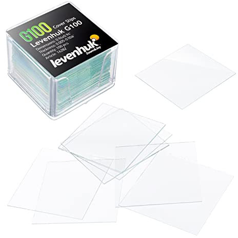 Levenhuk G100 Hochtransparente Mikroskop-Deckgläser mit Polierten Kanten für die Präparation von Laborproben in Kombination mit Leeren Objektträgern