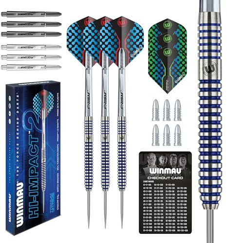 WINMAU - Hi-Impact - 24 g 95% Wolfram-Profi-Dartpfeile, Metallspitzen-Set mit Flights, Schäften, Dart-Tasche und Kassentisch