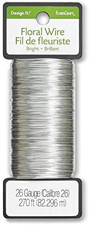 Floracraft Wire 26GA Silver Alambre Floral Plateado de 26 GA, Acero al Carbono, Plata Brillante, 26GA-270FT