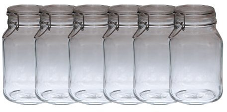 Set di 6 barattoli in vetro originali Bormioli, modello Fido, da 2 L, con coperchio ermetico