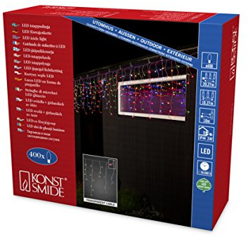 Konstsmide LED Eisregen Lichtervorhang, mit bunten Globes, 400 bunte Dioden, 24V Außentrafo, transparentes Kabel - 3673-503