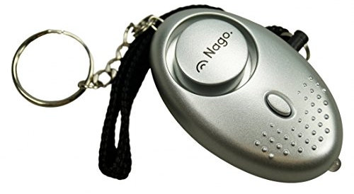 NAGO Mini Alarm Schlüsselanhänger Taschenalarm Notfallalarm Panikalarm mit LED Leuchte Sirene ca. 140 dB silber