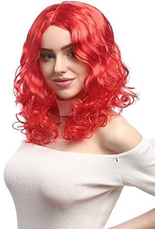 WIG ME UP - XR-010-PC13 Perücke Damen Karneval Fasching lang Volumen Locken lockig Mittelscheitel Rot 50 cm