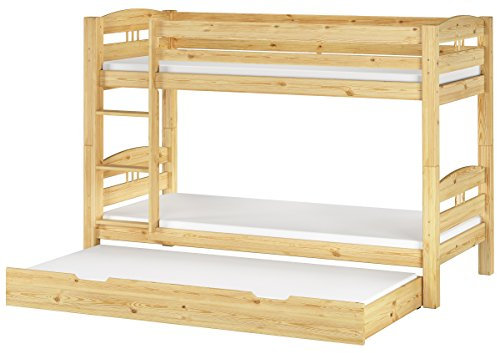 Erst-Holz®Kinderzimmer Etagenbett Kiefer 90x200 Bett Stockbett Rollroste Gästebettkasten 60.10-09MS7M