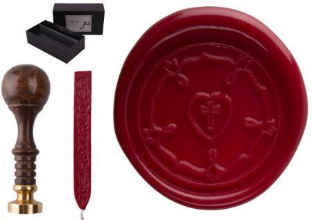 Siegelstempel Set Sigillum Lutherrose + 1 Stange Siegelwachs im Geschenkkarton