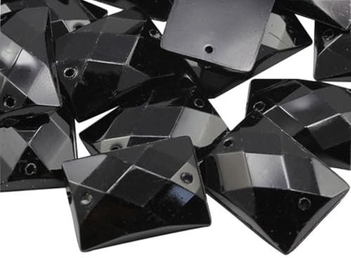 Allstarco 25x18mm Jet Black CH37 Flat Back Rectangle Sew On Beads for Crafts Plastic Acrylic Rhinestones with Holes for Sewing, Clothing Embelishments, Costume Cosplays 18 Pieces