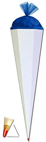 Schultüte - Rohling - Weiß/Blau - 70 cm - mit Holzspitze/Filzabschluß - Zuckertüte Roth - zum Basteln, Bemalen und Bekleben Bastelschultüte