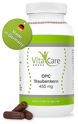 VitaCare OPC Traubenkernextrakt, 60 hochdosierte Kapseln, natürliche Traubenkern-Kapseln als Antioxidantien, 450mg reines OPC-Pulver pro Kapsel
