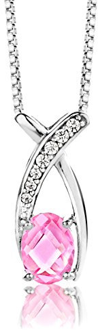 ByJoy - Collier avec Pendentif - Argent 925/1000 - Ovale - Rose - Saphir de synthèse - Femme